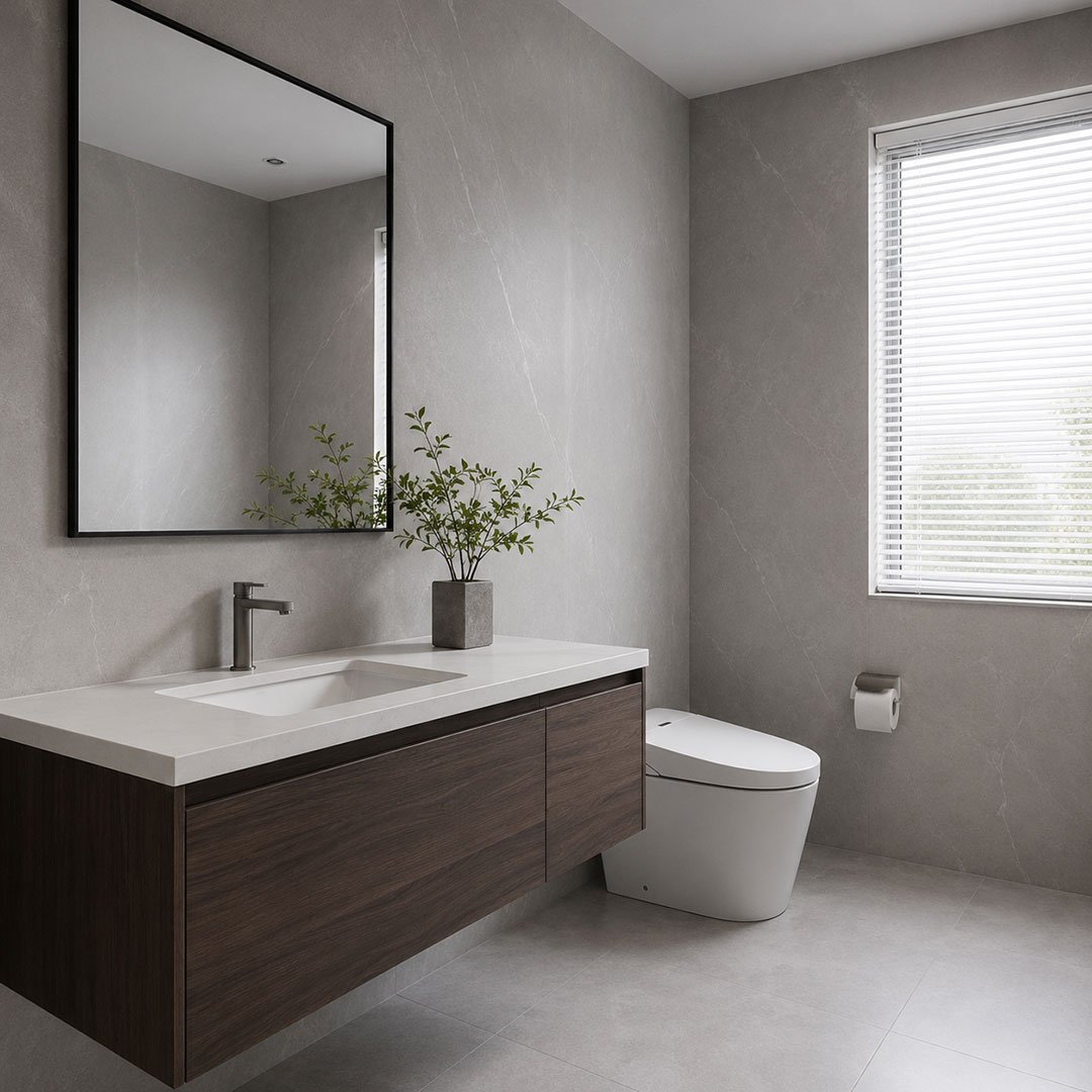 Light Grey Matte Marble-Effect SPC Wall Panels for Modern Bathrooms