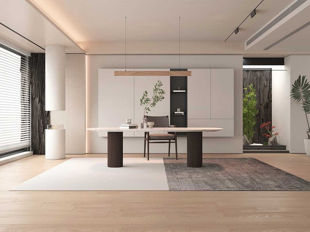 Finished modern interior with installed SPC click-lock flooring
