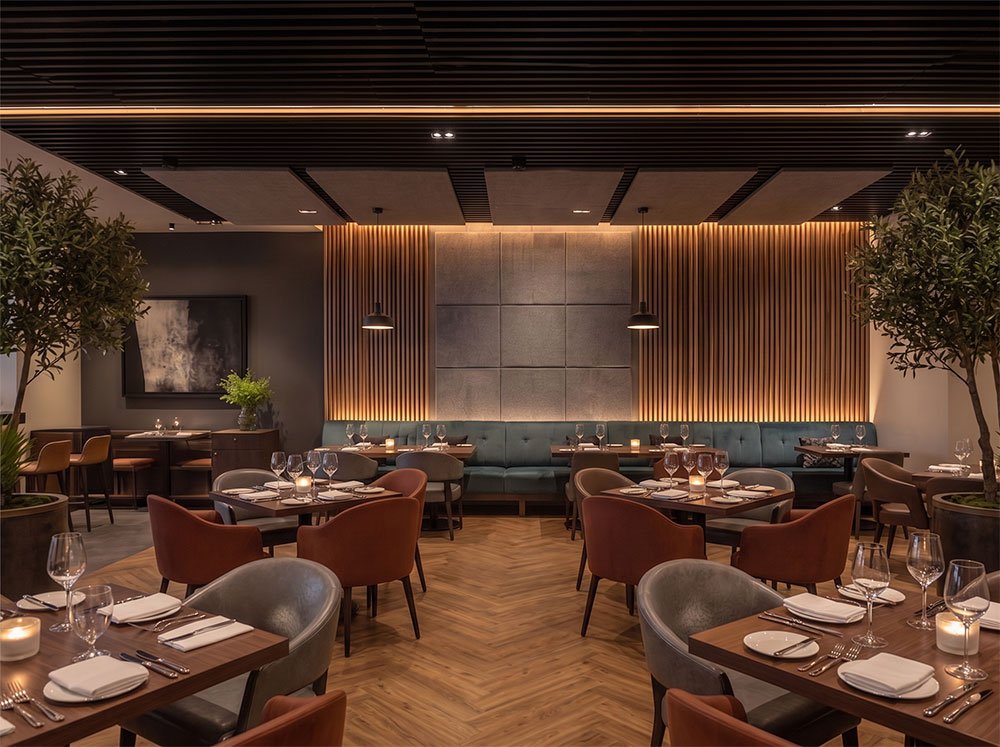 High-performance acoustic panels help create a quiet and enjoyable dining experience.