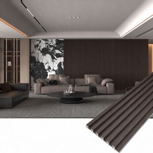 Modern living room with eco-friendly WPC wall panels