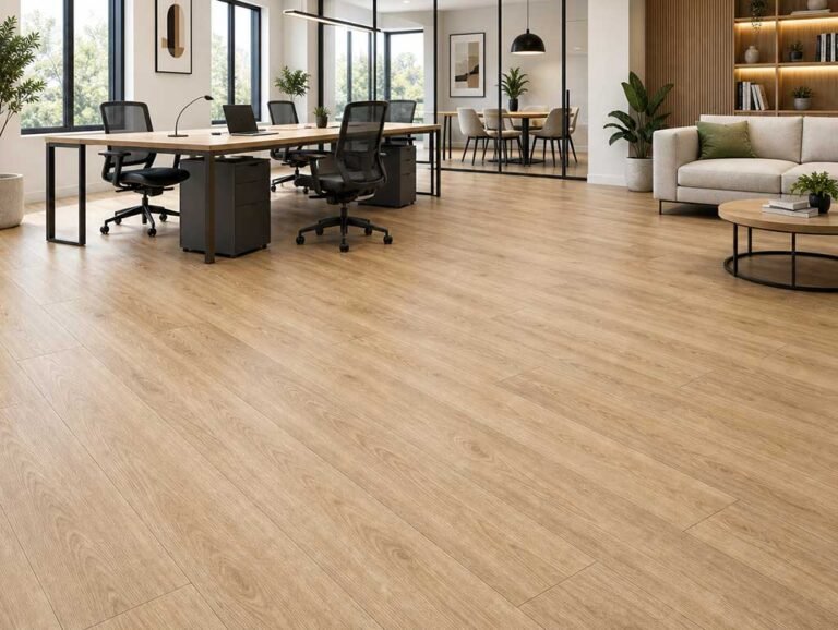 Renderings of stone-plastic composite flooring applications Translation
