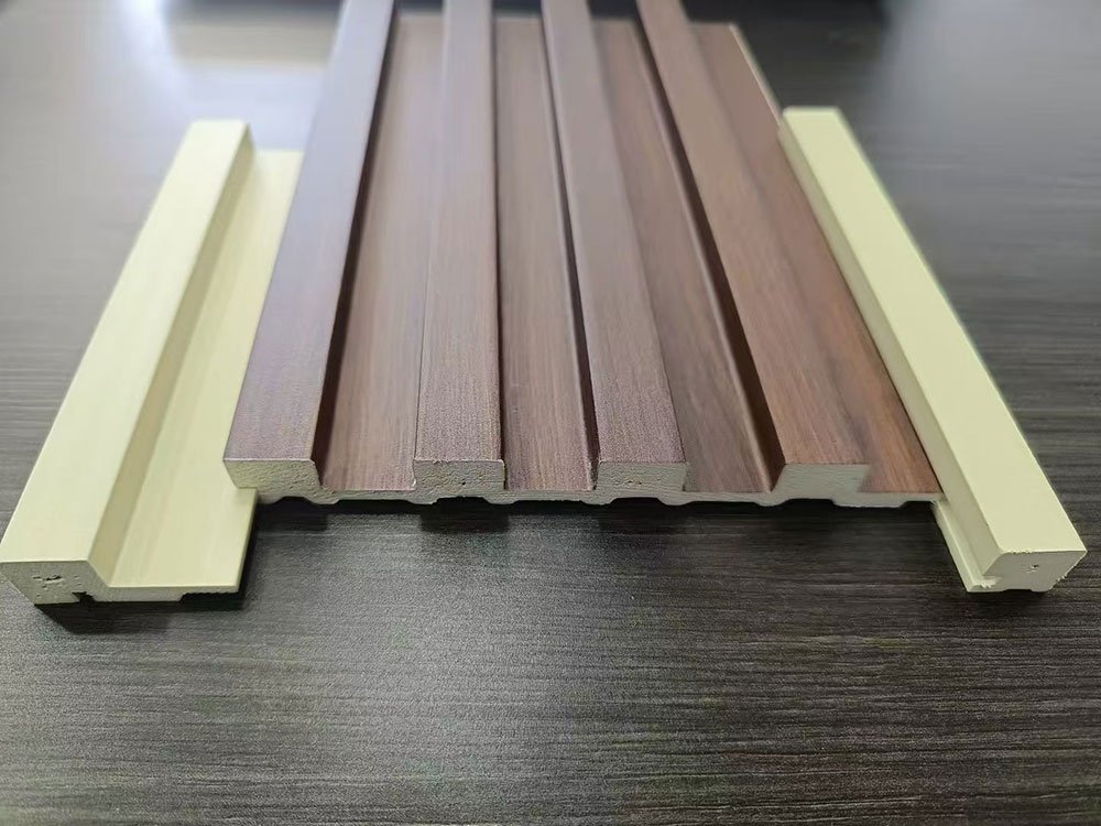 SPC Floorig, WPC Wall Panels, Soft Stone Supplier 3 Walnut Wood-Grain WPC Slat Wall Panels and Matching Trims in Stock