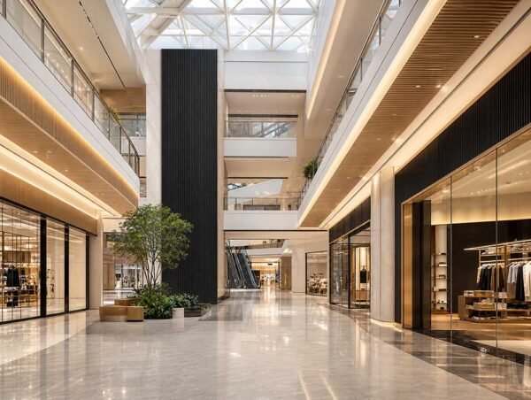 WPC Acoustic Decorative Wall Panels for Shopping Mall Interiors – Renderings