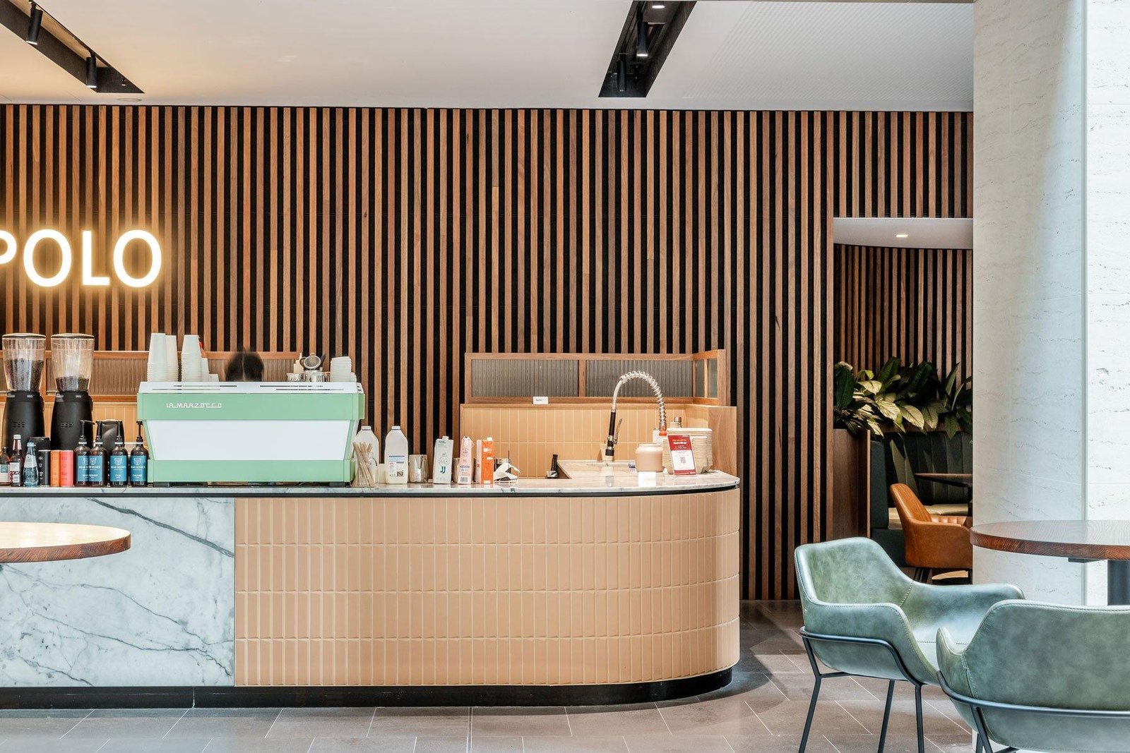 Bar Interior Decoration with Ivory White Round Fluted WPC Wall Panels